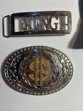 Vintage Hip Hop Belt Buckles King Belt Buckle And Round Money Sign Belt Buckle